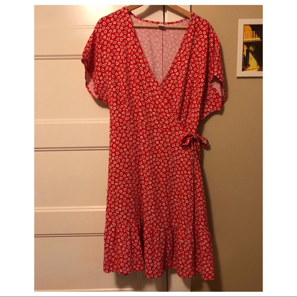 brand new flirty floral red wrap dress